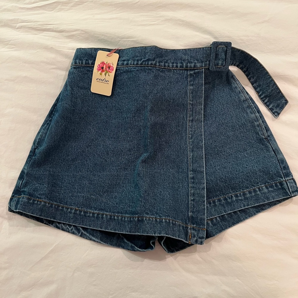Entro Blue Denim Wrap Skorts - Picture 3 of 4